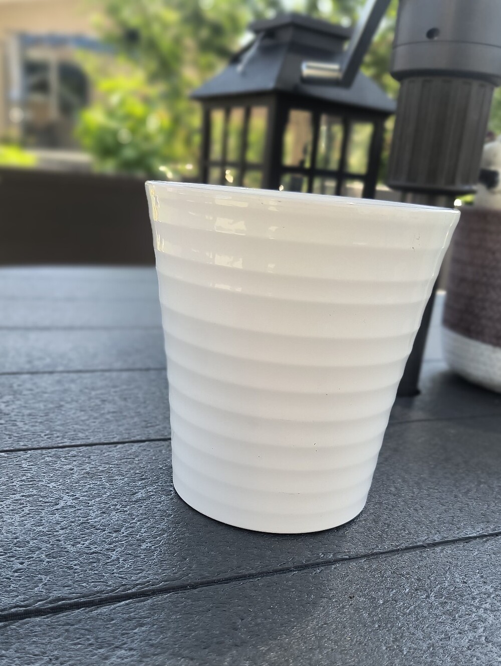 Made in Germany Flower Pot Planter Pottery Vase White Ribbed 6" Tall